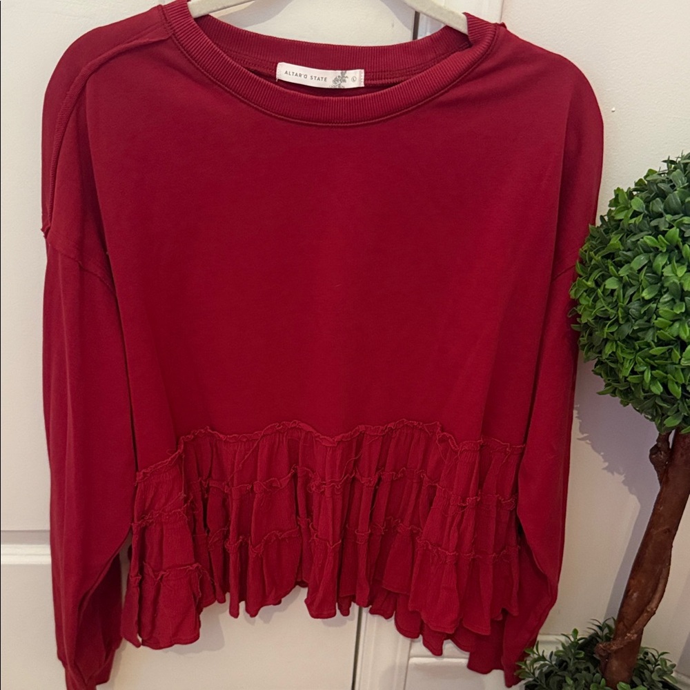 Altard State Women's burgundy Ruffle Hem Sweatshirt